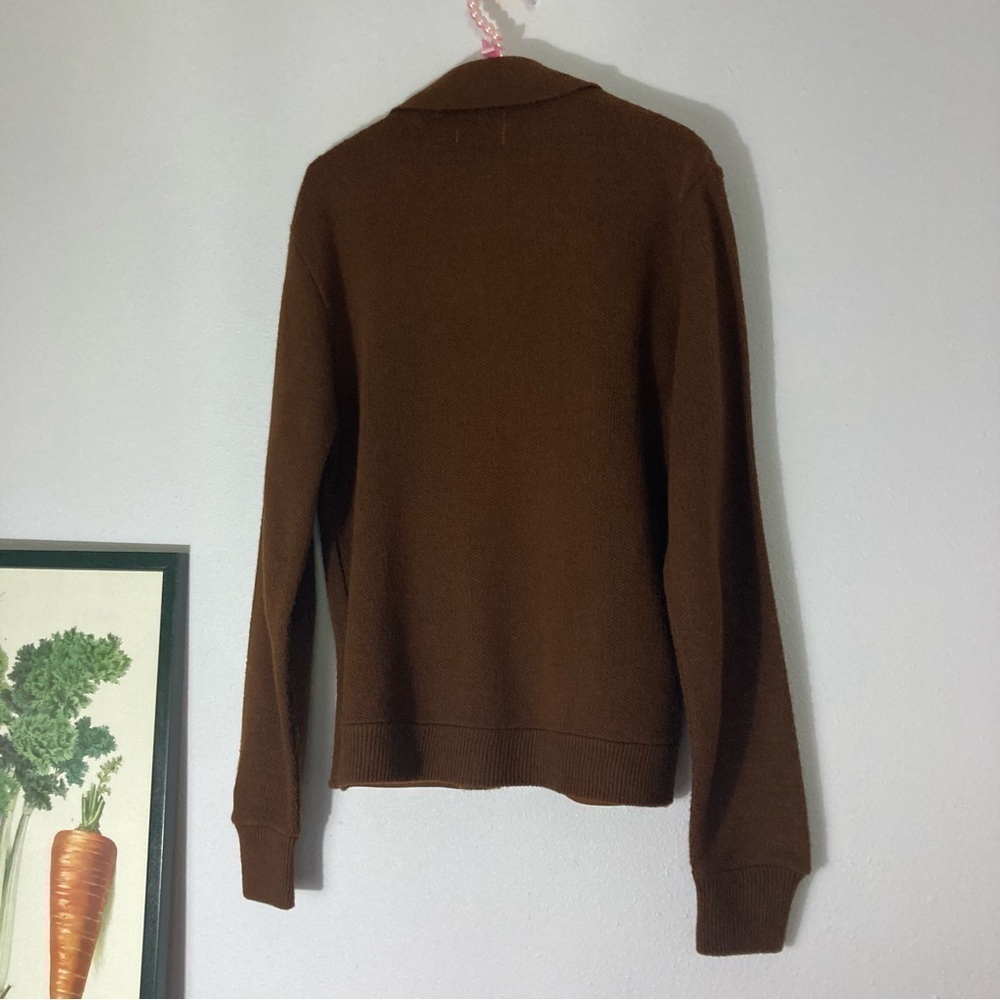 Vintage brown diamond virgin Orlon acrylic zip up cardigan size M - Picture 14 of 16